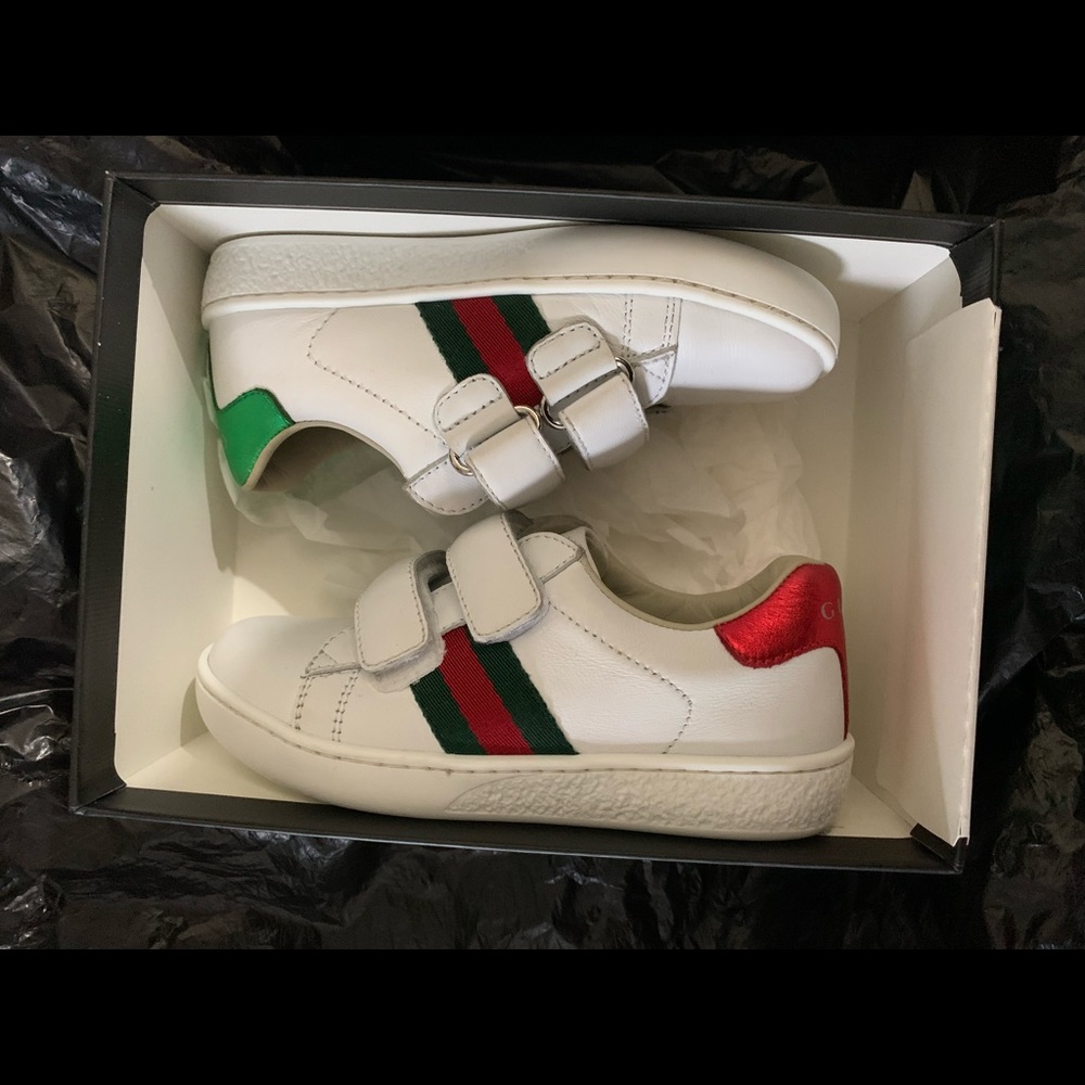 Kids Gucci leather web detail sneakers